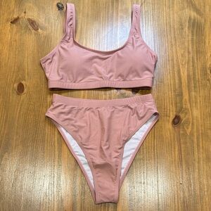 Women’s blush pink 2 piece scoop neck top with matching bottoms swimwear NWOT